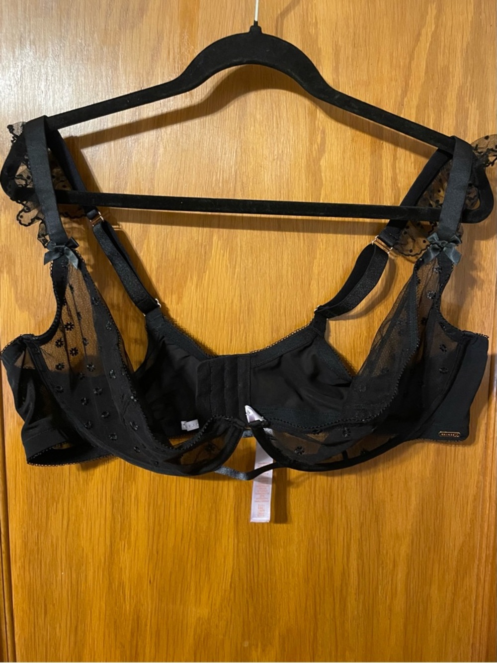 RUFFLE LUV Savage X Fenty Black Sheer Polka Dot Balconette Bra - Picture 5 of 8